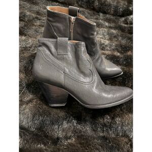 Frye Womens Reina Boot Size 7 Black Leather Western Bootie Block Heel Boho